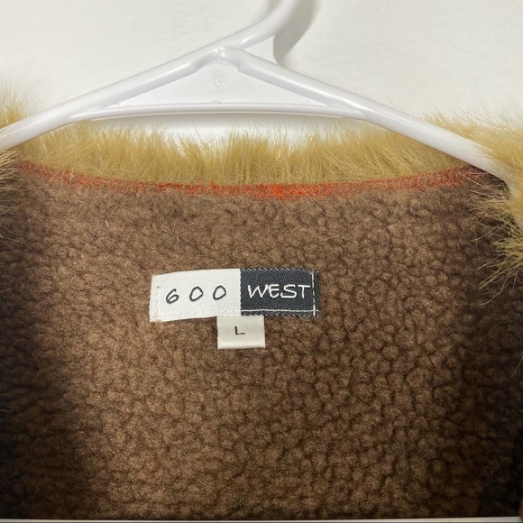 VINTAGE Faux Fur Y2K Vest Vegan Suede Orange Brown Festival 90s Boho Large - Picture 3 of 5